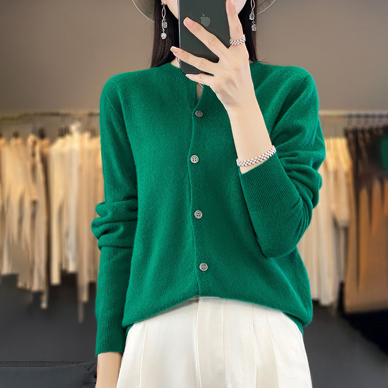 Damen Leichter Feinstrick-Cardigan mit Kaschmir‑Optik, Rundhalsausschnitt und verdeckter Knopfleiste Nord Taschen
