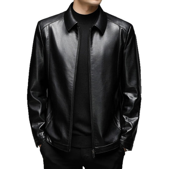 Herren Minimalistische Glattlederjacke mit Hemdkragen und taillierter Passform Nord Taschen