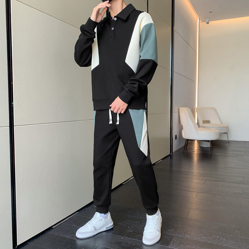 Herren Zweiteiliges Colorblock-Trainingsset mit Polokragen & konischer Jogginghose Nord Taschen