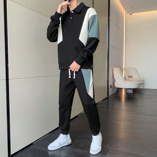 Herren Zweiteiliges Colorblock-Trainingsset mit Polokragen & konischer Jogginghose Nord Taschen