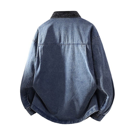 Herren Locker geschnittene Denim-Hemdjacke mit Kastenform und Eingrifftaschen Nord Taschen