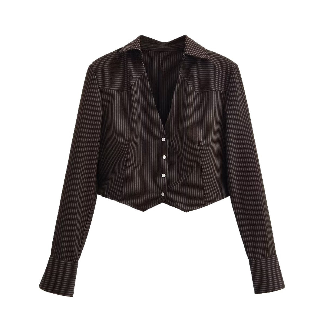 Damen Kurzbluse im Nadelstreifen-Look mit taillierter Schnittführung und spitzem Saum Nord Taschen