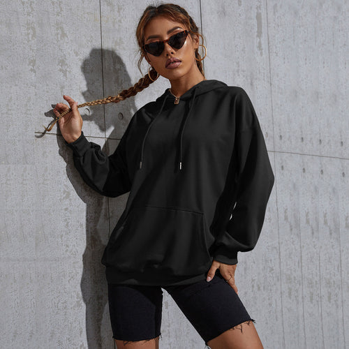 Damen Oversize-Kapuzenpullover mit Kängurutasche und gerippten Bündchen Nord Taschen