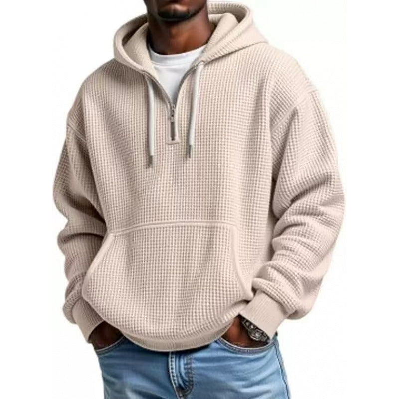 Herren Waffelstruktur-Hoodie mit halbem Reißverschluss und Kängurutasche Nord Taschen
