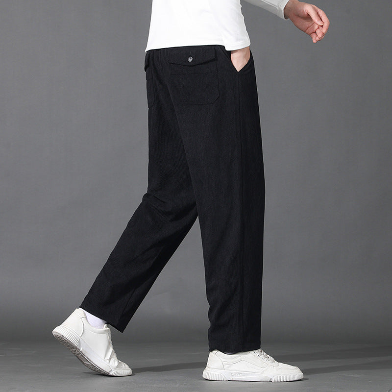 Herren Geradlinige Rib-Struktur Lounge-Hose mit Elastikbund und Klappentasche Nord Taschen