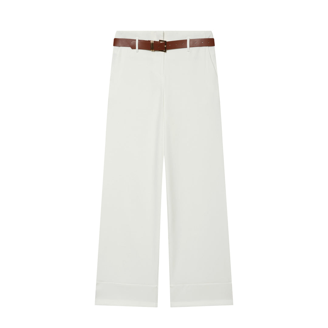 Damen Hochtaillierte Wide‑Leg‑Hose mit Bügelfalte, Gürtelschlaufen und verdeckter Knopfleiste Nord Taschen