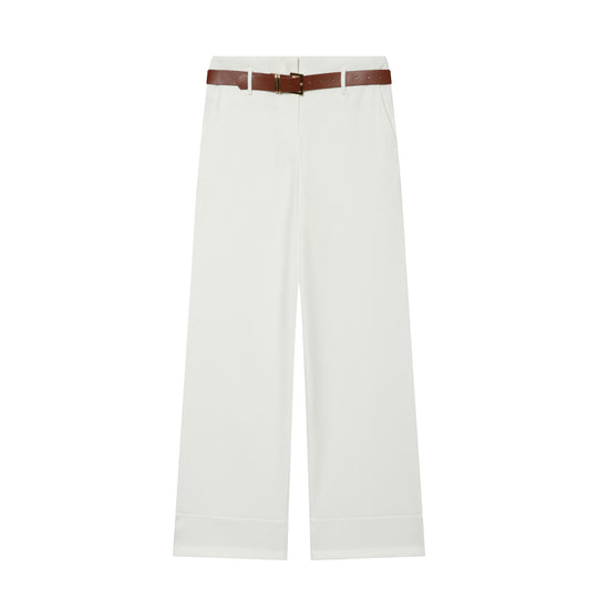 Damen Hochtaillierte Wide‑Leg‑Hose mit Bügelfalte, Gürtelschlaufen und verdeckter Knopfleiste Nord Taschen