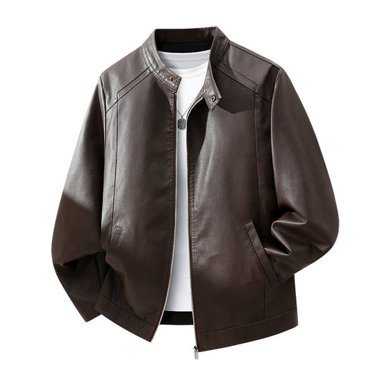 Herren Schlichte Kunstleder-Cityjacke mit Stehkragen, Zweiwege-Reißverschluss & Eingrifftaschen Nord Taschen