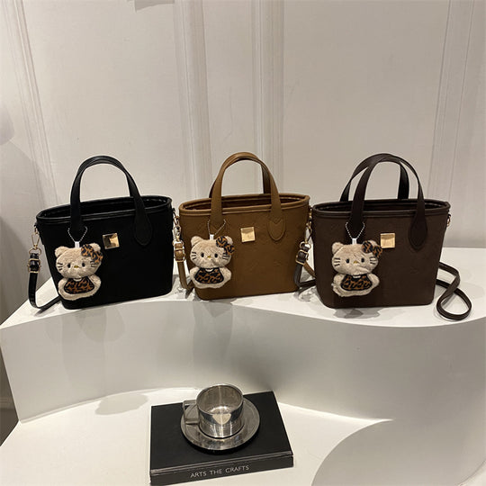 Damen trendige Mini-Tasche mit hochwertigem Krokodilmuster und abnehmbarem Kuscheltier Anhänger Nord Taschen