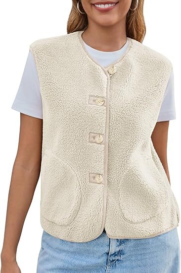 Damen Teddy-Fleece-Weste mit Rundhalsausschnitt und Knopfverschluss Nord Taschen