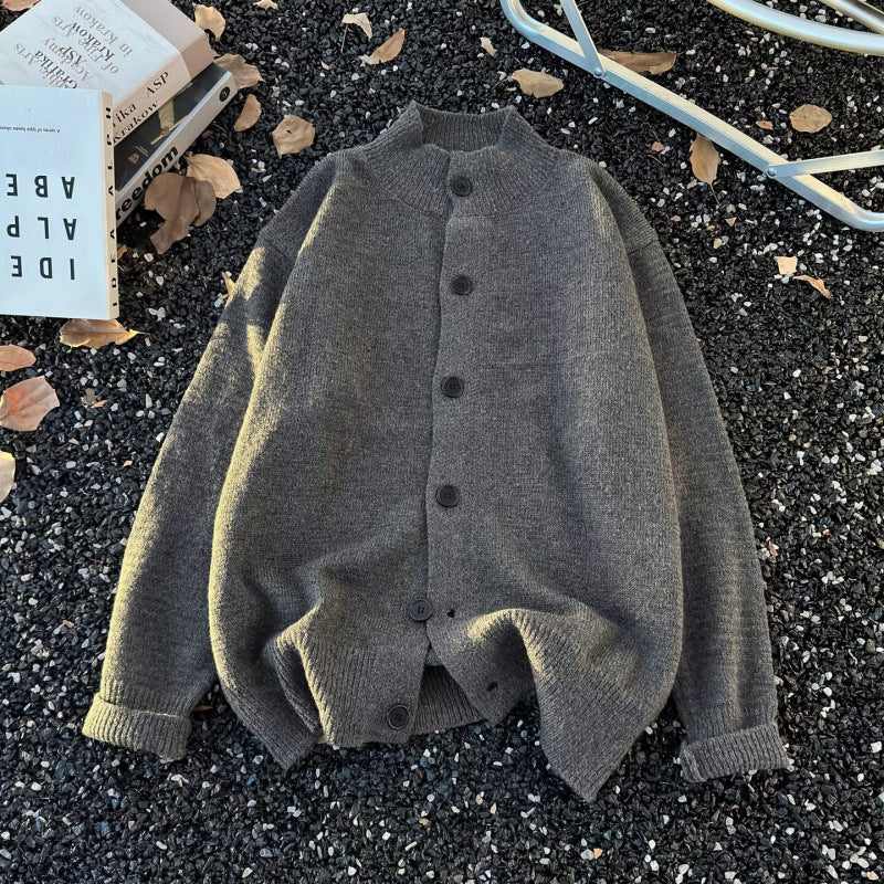 Unisex Oversized Wollmix-Cardigan mit Rundhalsausschnitt, Knopfleiste und geripptem Saum Nord Taschen