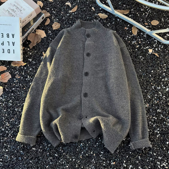 Unisex Oversized Wollmix-Cardigan mit Rundhalsausschnitt, Knopfleiste und geripptem Saum Nord Taschen