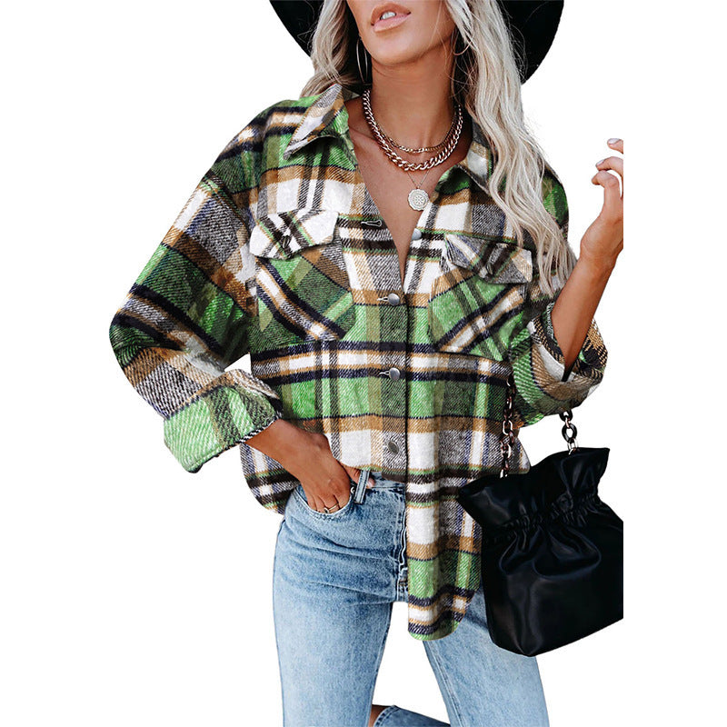 Damen Oversized Hemdjacke im karrierten Flanell-Look mit Brusttaschen Nord Taschen
