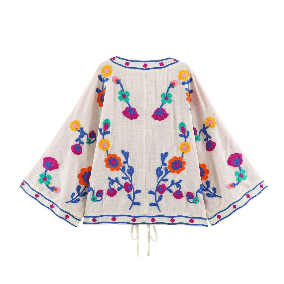 Damen bestickter Kimono-Cardigan mit floraler Stickerei Nord Taschen