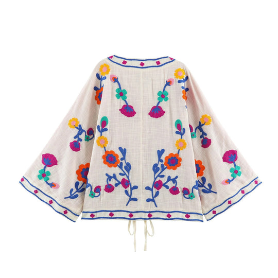 Damen bestickter Kimono-Cardigan mit floraler Stickerei Nord Taschen