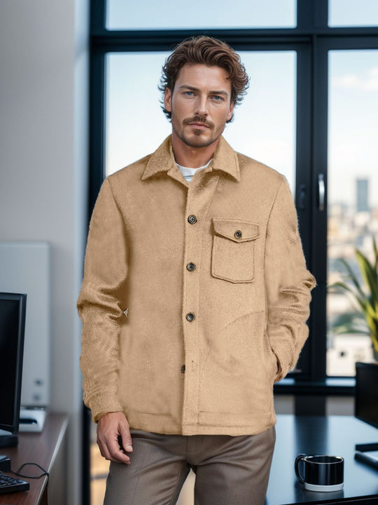 Herren Hemdenjacke aus Wollmix mit aufgesetzter Brusttasche und klassischem Hemdkragen Nord Taschen