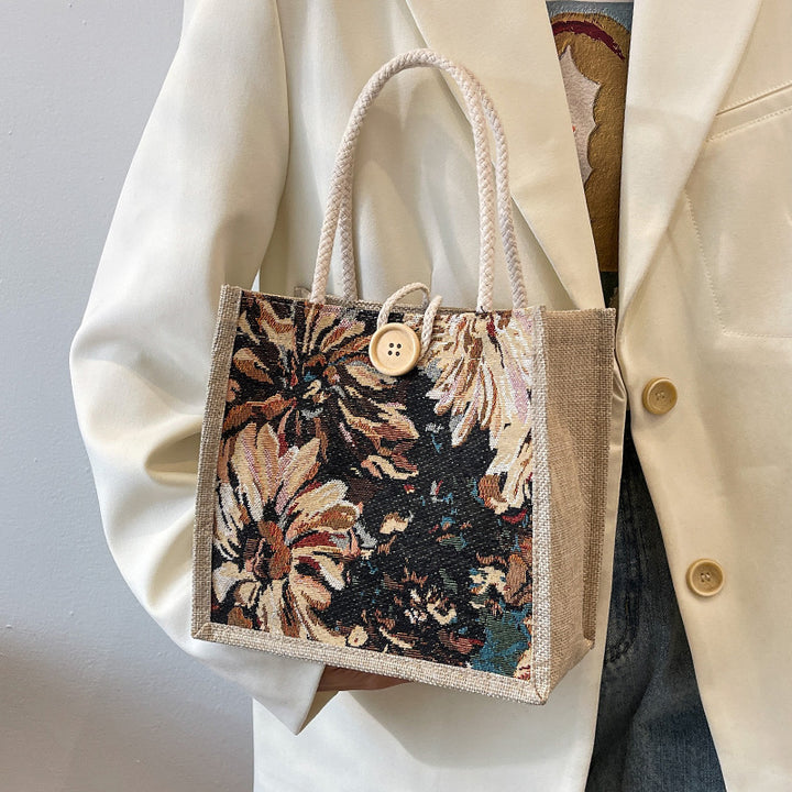 Damen Stoff-Shopper mit handgewebtem floralen Design Nord Taschen