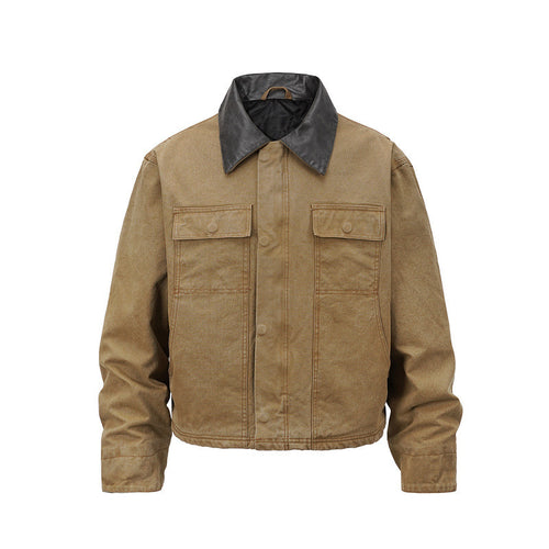 Herren Canvas-Fieldjacke im Overshirt-Look mit Lederkragen und aufgesetzten Pattentaschen Nord Taschen