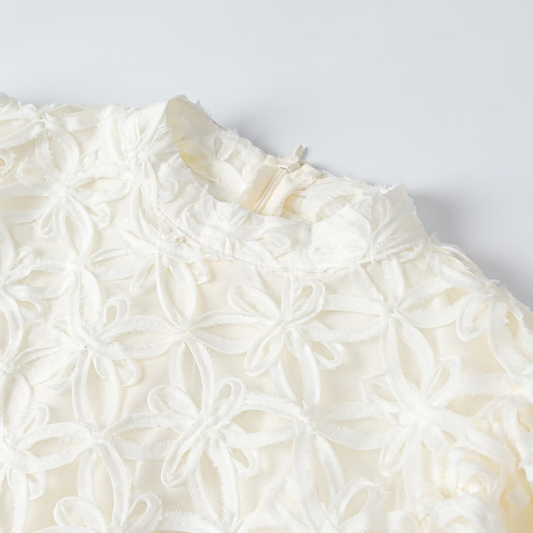 Damen A-Linien Mini-Kleid mit dreidimensionaler Blumenstickerei und Puffärmeln Nord Taschen