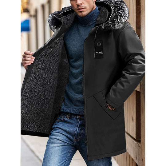 Herren Lange Winterjacke mit Kapuze und Kunstfellbesatz Nord Taschen