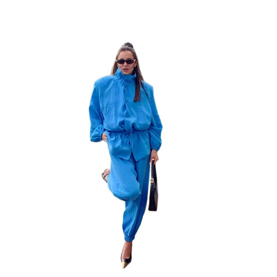 Damen leichtes lässiges Jogging-Set mit Tunnelzug, Stehkragen und elastischem Bund Nord Taschen