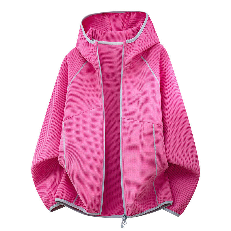 Damen Kapuzenjacke aus atmungsaktivem Waffelstrick mit oversized Schnitt und Reißverschluss Nord Taschen