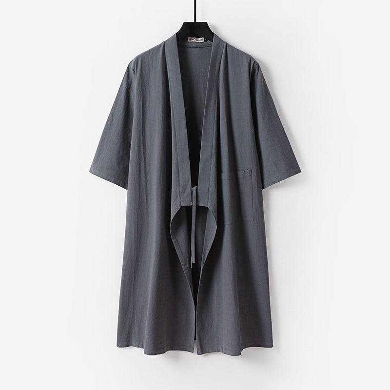 Unisex Oversize Kimono-Mantel aus Baumwollmischung mit Bindeband und Dreiviertelärmeln Nord Taschen