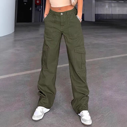 Damen Cargo-Hose mit weitem Bein, hoher Taille und Utility-Taschen Nord Taschen
