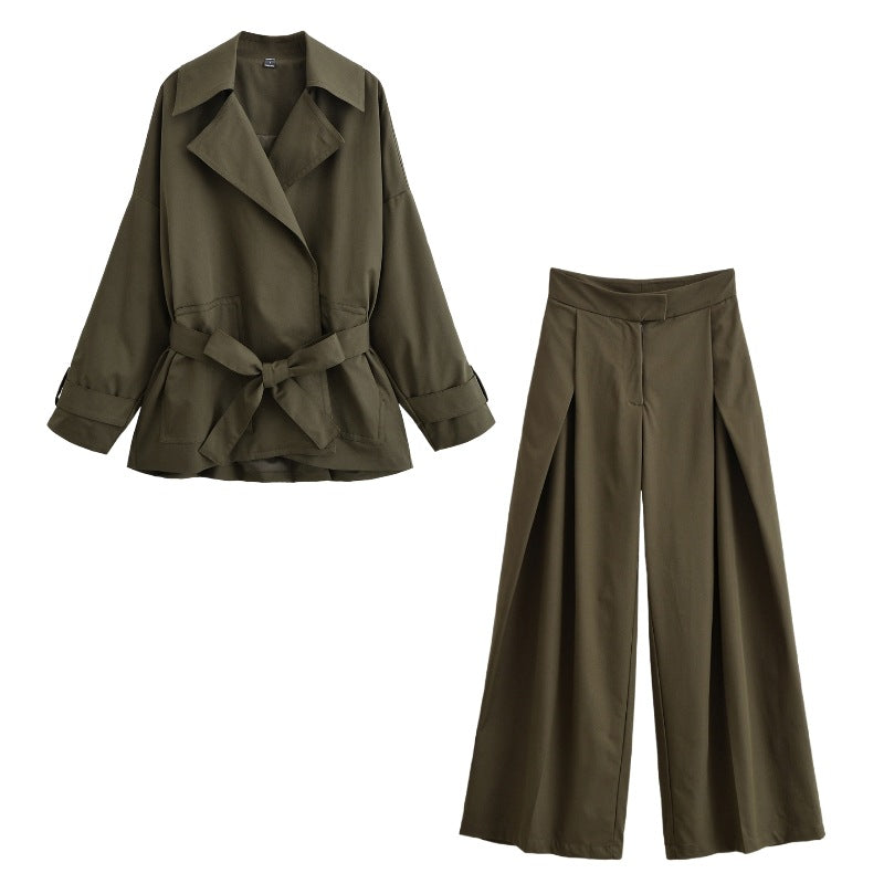 Damen Taillierter Kurztrench mit Bindegürtel und Oversize-Ärmeln Nord Taschen