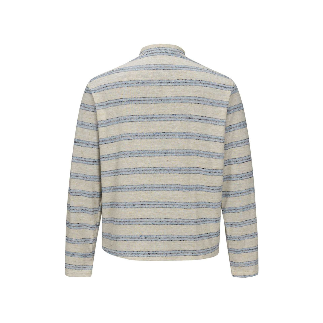 Herren Gestreiftes Feinstrick-Henley mit Stehkragen und durchgehender Knopfleiste Nord Taschen
