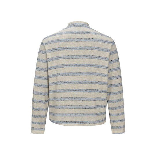 Herren Gestreiftes Feinstrick-Henley mit Stehkragen und durchgehender Knopfleiste Nord Taschen