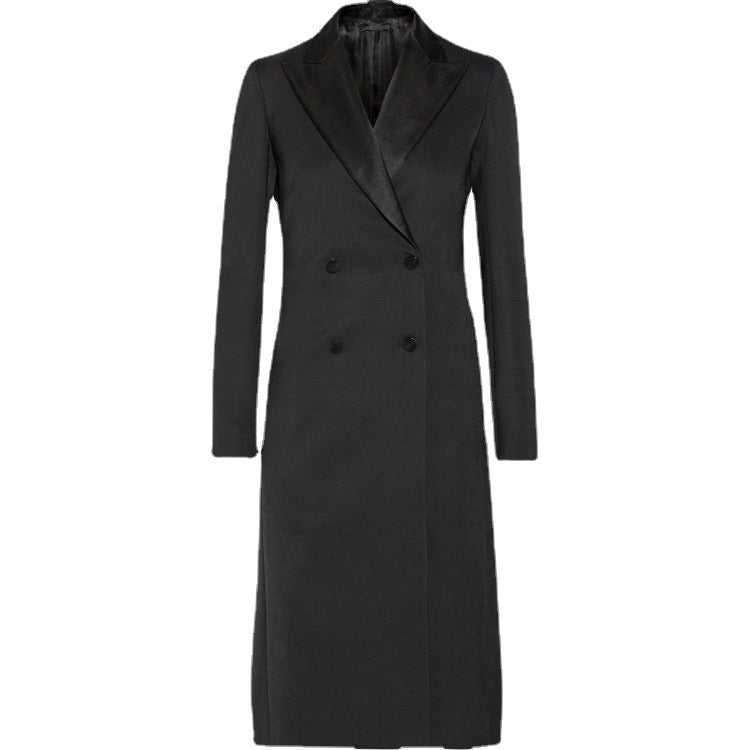 Damen taillierter Longcoat im Smoking‑Look mit Schalkragen Nord Taschen
