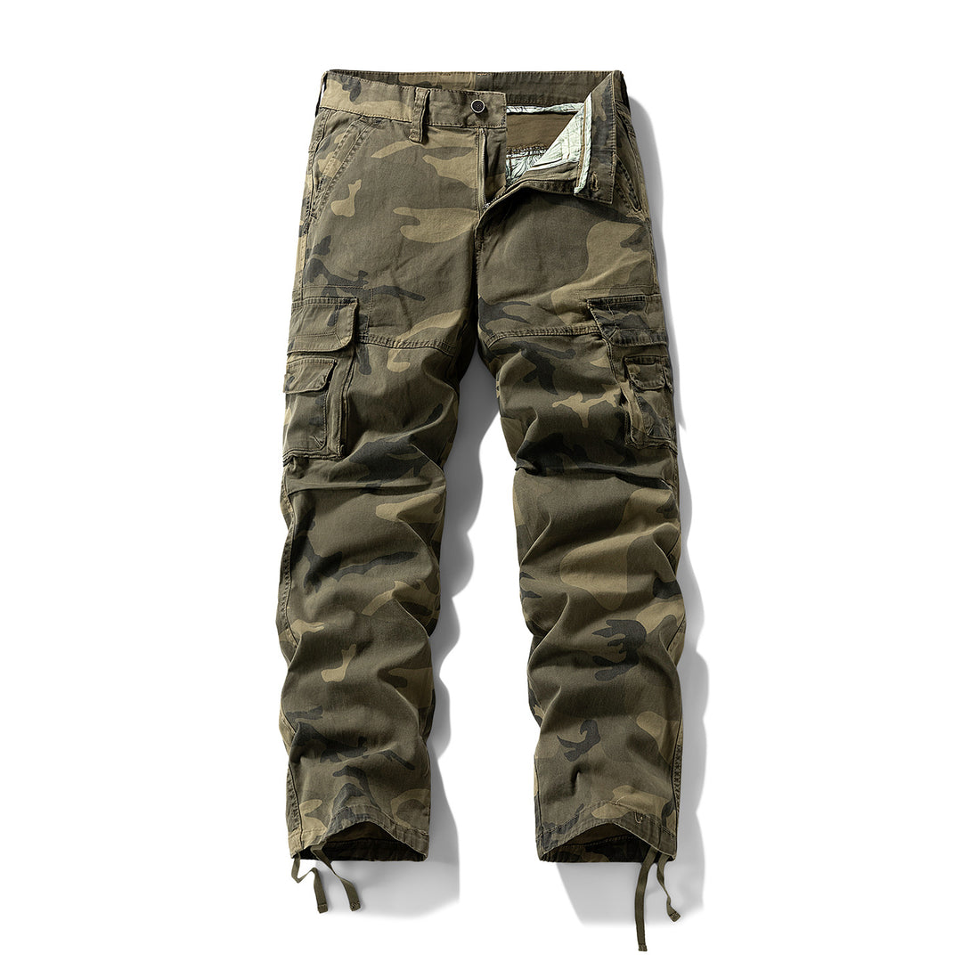 Herren Cargo-Hose mit Camouflage-Muster, Relaxed-Fit, Mehrfach-Taschen und Kordelzug am Saum Nord Taschen