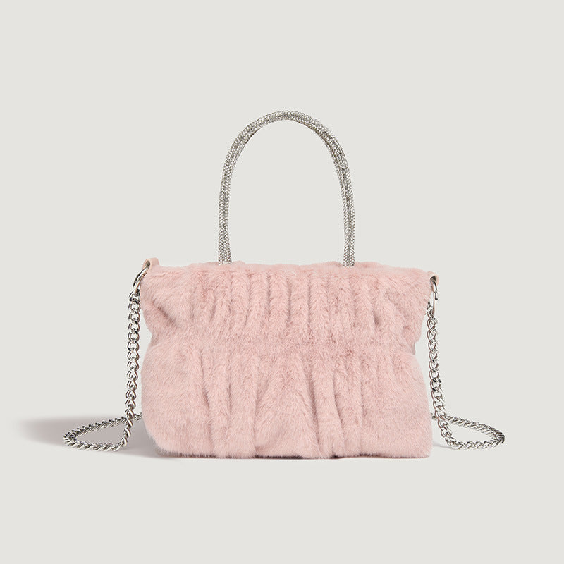 Damen Clutch-Tasche mit elegantem Plüschbezug und modischem Kettenriemen Nord Taschen