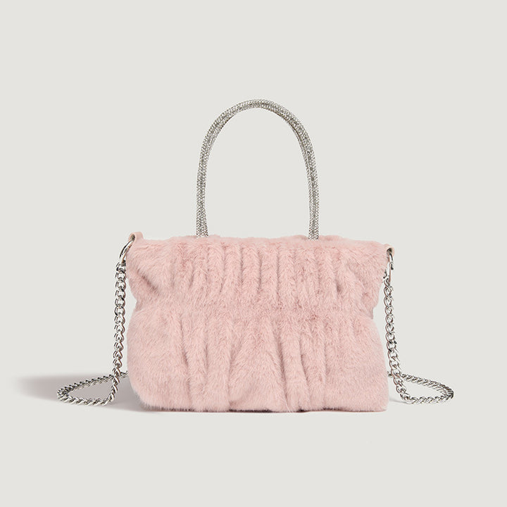 Damen Clutch-Tasche mit elegantem Plüschbezug und modischem Kettenriemen Nord Taschen