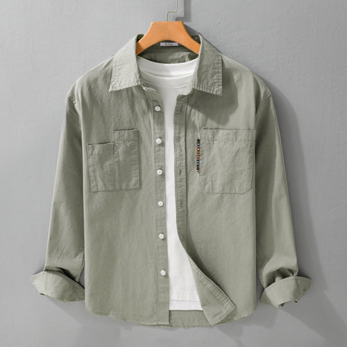 Herren Leichtes Baumwoll-Overshirt mit Doppel-Brusttaschen und Kentkragen Nord Taschen