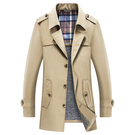 Herren Moderner Kurzmantel im Trench-Look mit kariertem Innenfutter und Utility-Taschen Nord Taschen