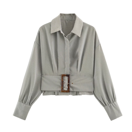 Damen Cropped Hemdbluse mit breitem Taillenriegel und Oversize-Ärmeln Nord Taschen
