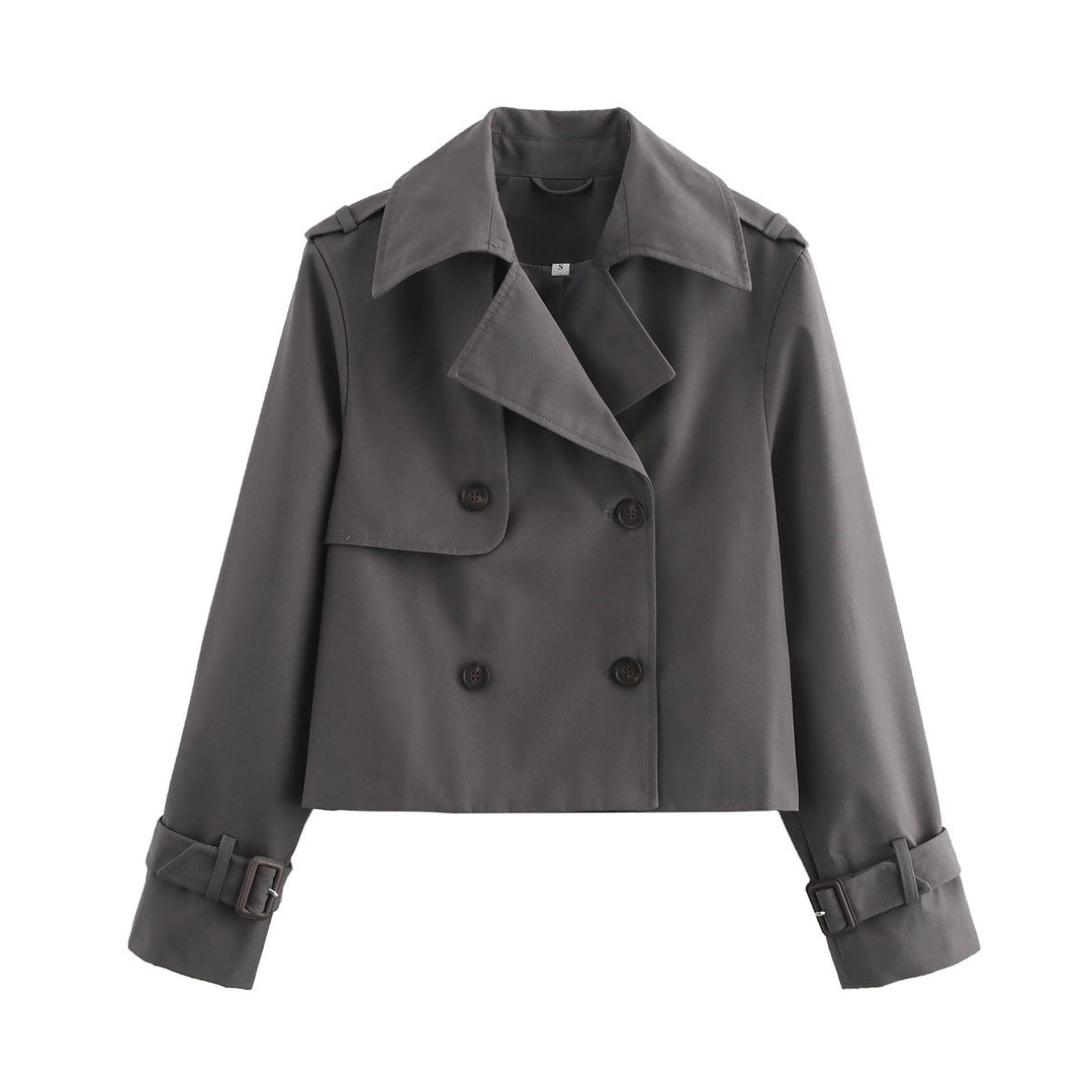 Damen Cropped Trenchcoat mit Doppelreihe und verstellbaren Manschetten Nord Taschen