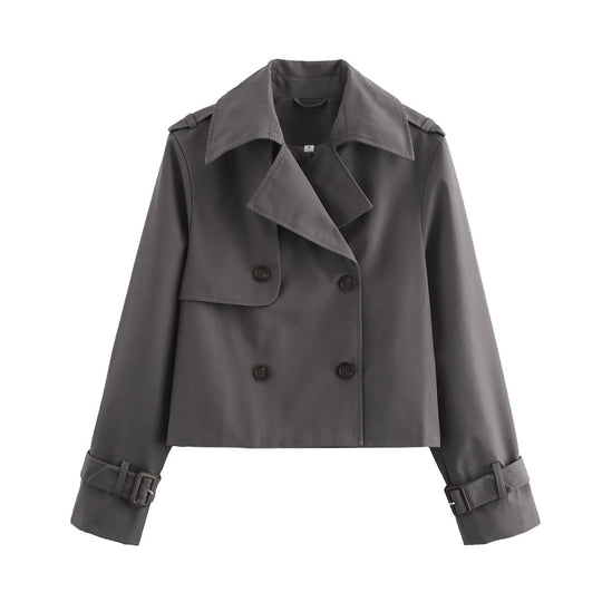 Damen Cropped Trenchcoat mit Doppelreihe und verstellbaren Manschetten Nord Taschen