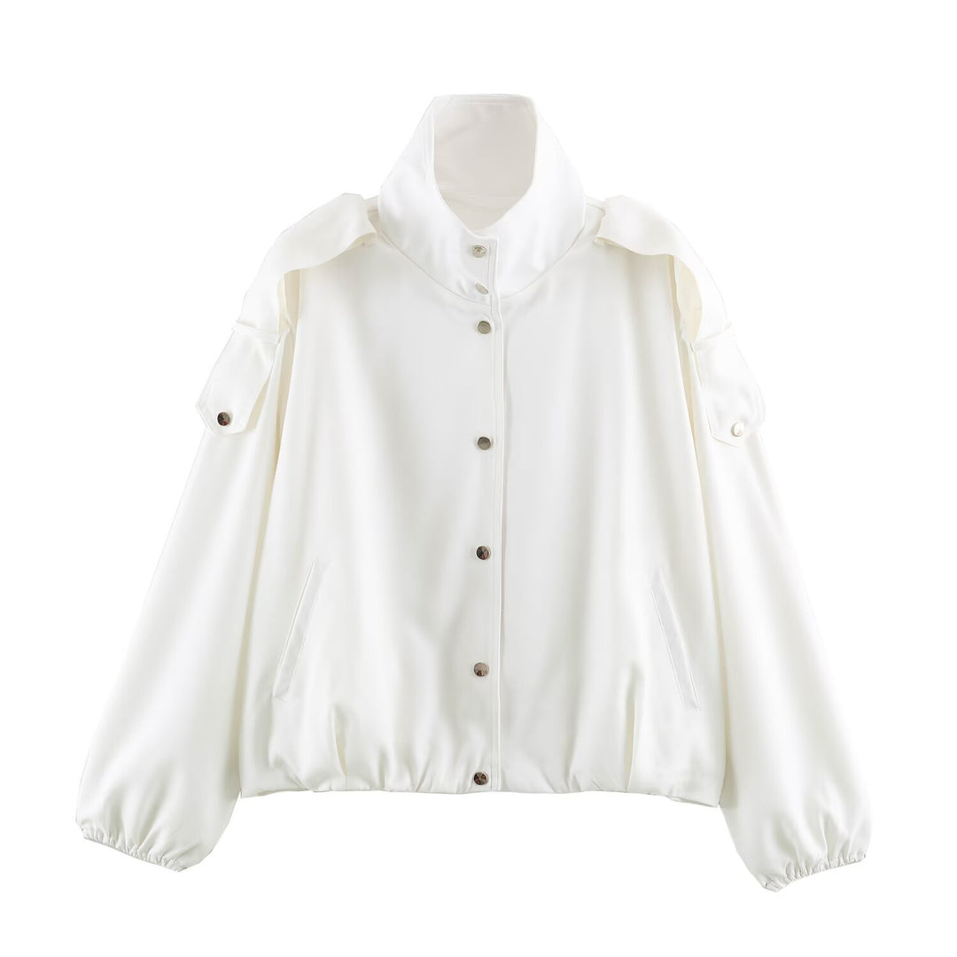 Damen Cropped Blousonjacke mit hohem Stehkragen und Schulterpatten Nord Taschen