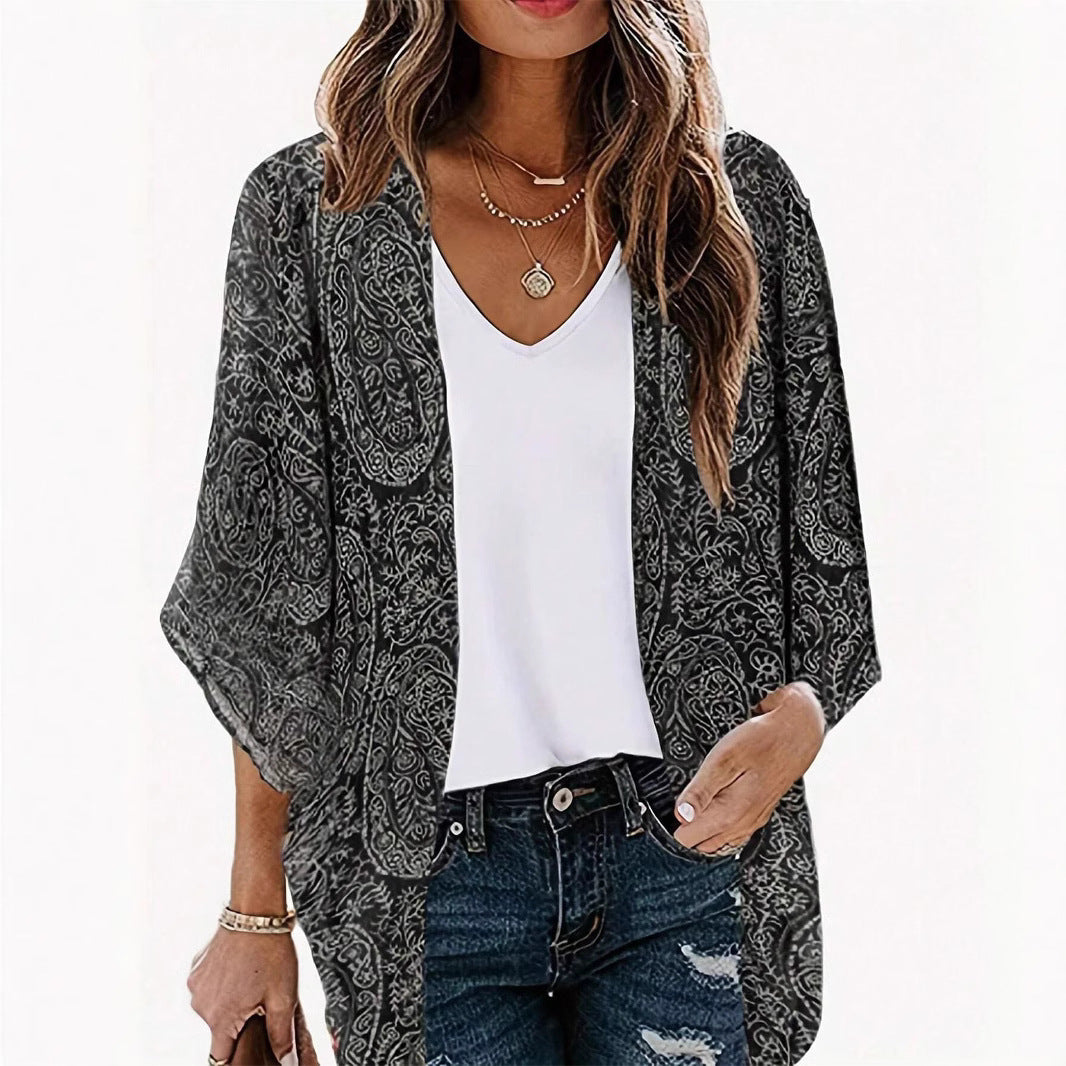 Damen Kimono-Jacke mit trendigem Muster und lockerem Schnitt