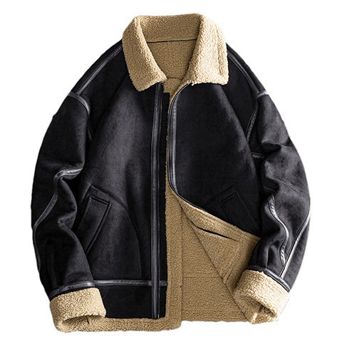 Men's  shearling-style lined suede-effect bomber jacket with leather-effect seam trim Nord Taschen