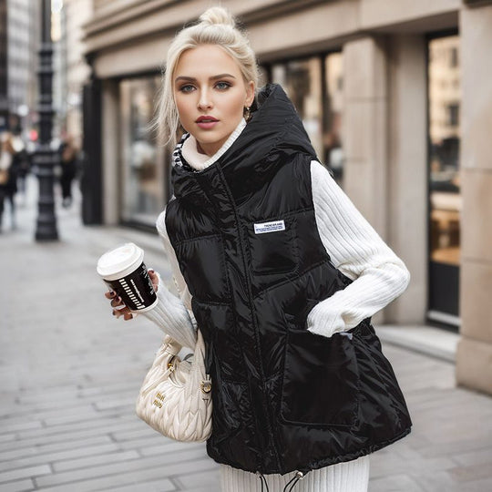 Damen gesteppte Winterweste mit verstellbarer Kapuze und praktischen Taschen Nord Taschen