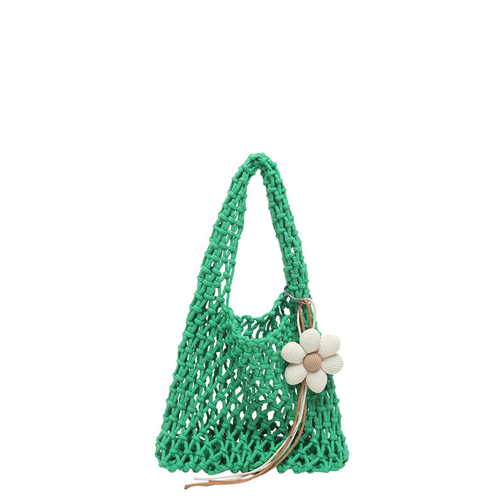 Damen Handtasche im modernen Makramee-Design mit blumenförmigem Anhänger Nord Taschen