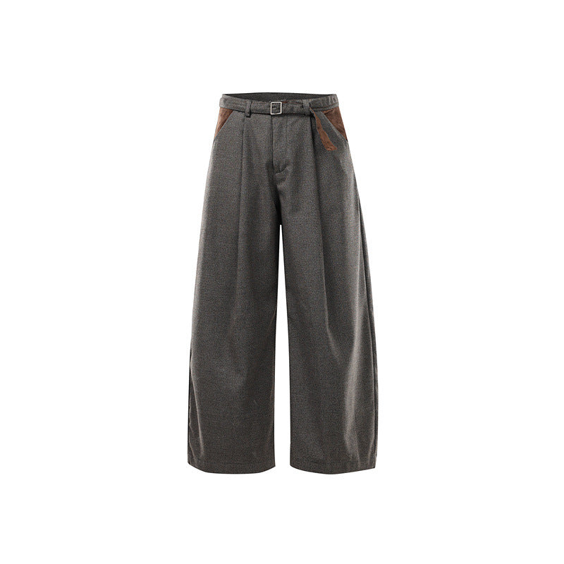 Damen Weite High Waist Culotte-Hose mit Gürtel und Kontrasttaschen Nord Taschen