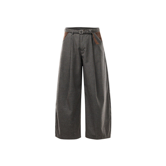 Damen Weite High Waist Culotte-Hose mit Gürtel und Kontrasttaschen Nord Taschen
