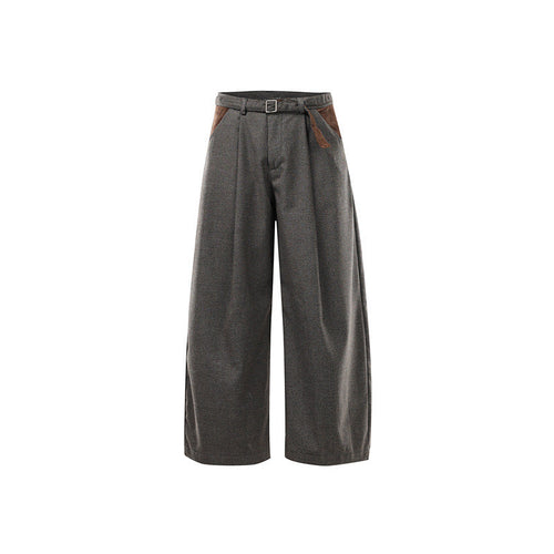 Damen Weite High Waist Culotte-Hose mit Gürtel und Kontrasttaschen Nord Taschen