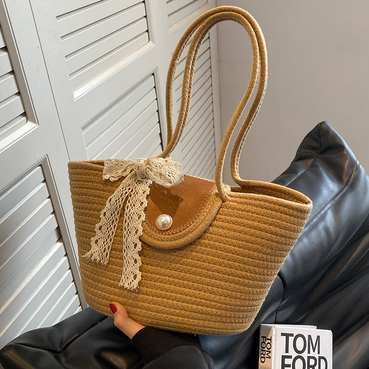 Damen Jute Shopper-Tasche mit dekorativen Details Nord Taschen