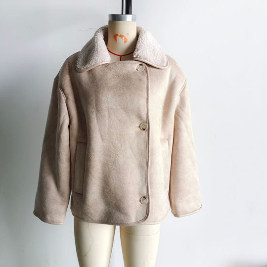 Damen Boxy Jacke in Lammfelloptik mit Teddyfutter und großem Umlegekragen Nord Taschen